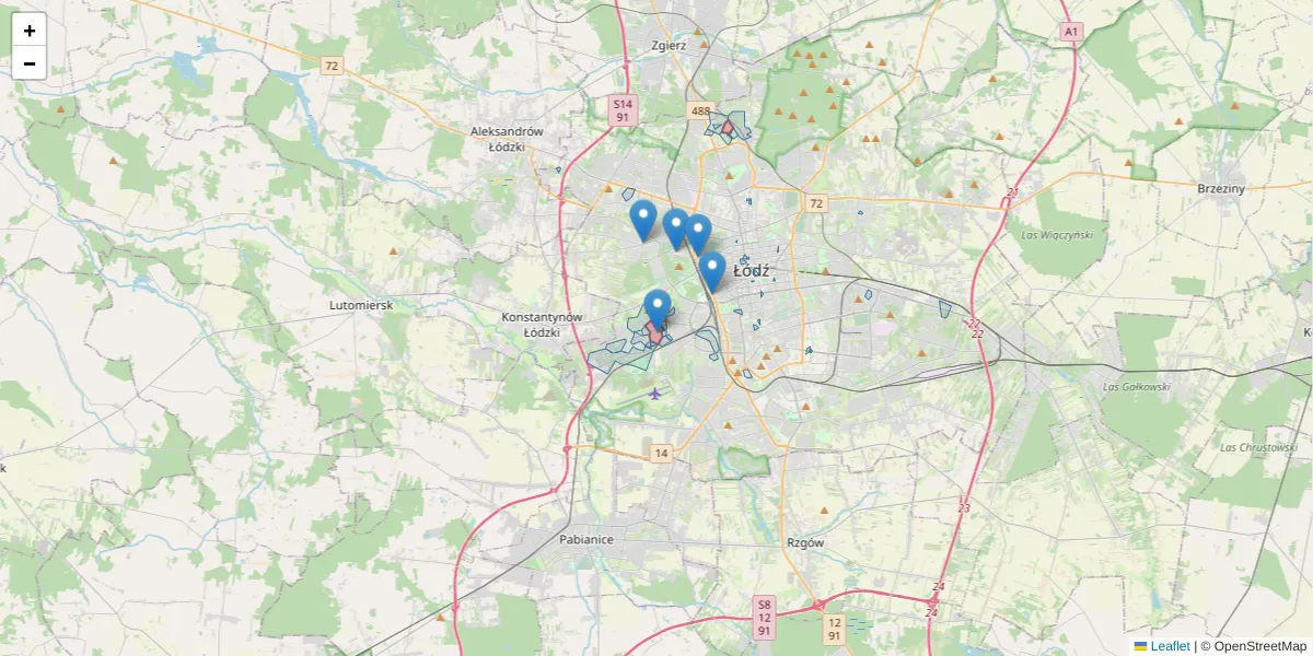 Szczegółowa mapa kodu pocztowego 94-046 z granicami, sąsiednimi kodami pocztowymi i urzędami pocztowymi