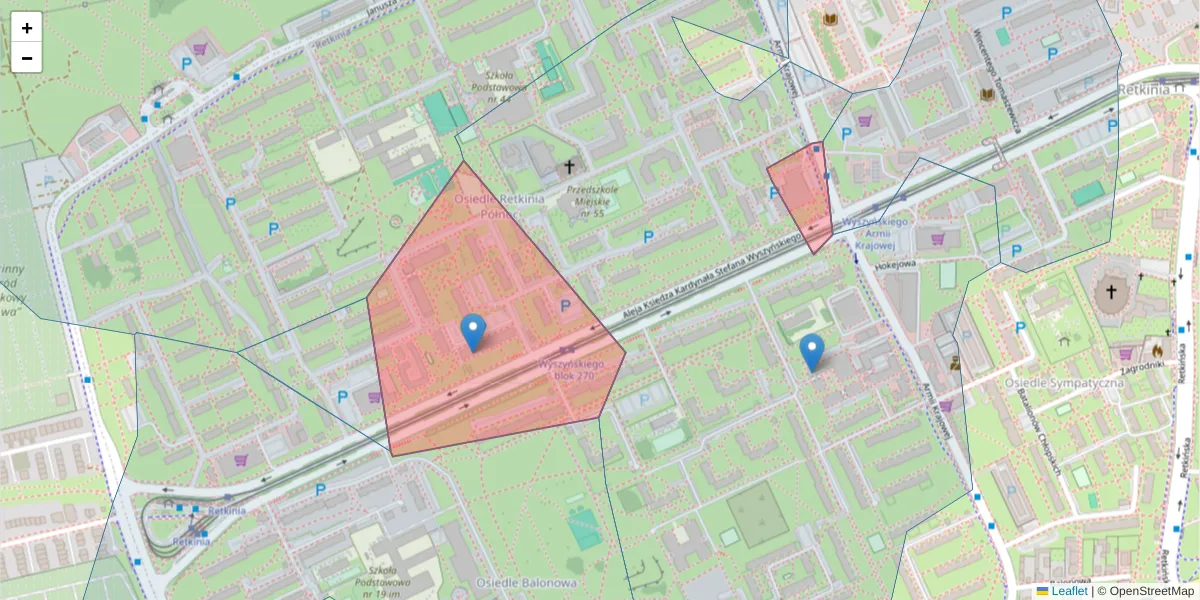 Szczegółowa mapa kodu pocztowego 94-047 z granicami, sąsiednimi kodami pocztowymi i urzędami pocztowymi