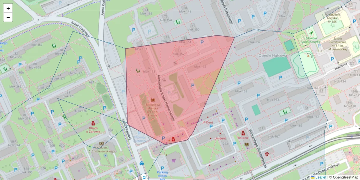 Szczegółowa mapa kodu pocztowego 94-056 z granicami, sąsiednimi kodami pocztowymi i urzędami pocztowymi