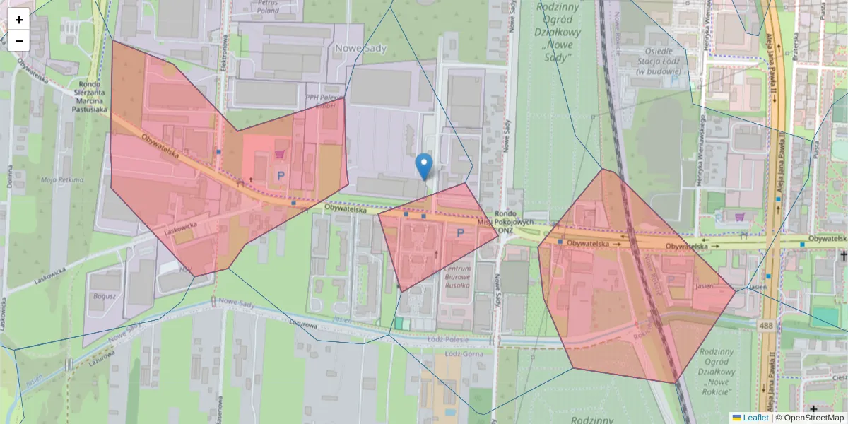 Szczegółowa mapa kodu pocztowego 94-104 z granicami, sąsiednimi kodami pocztowymi i urzędami pocztowymi