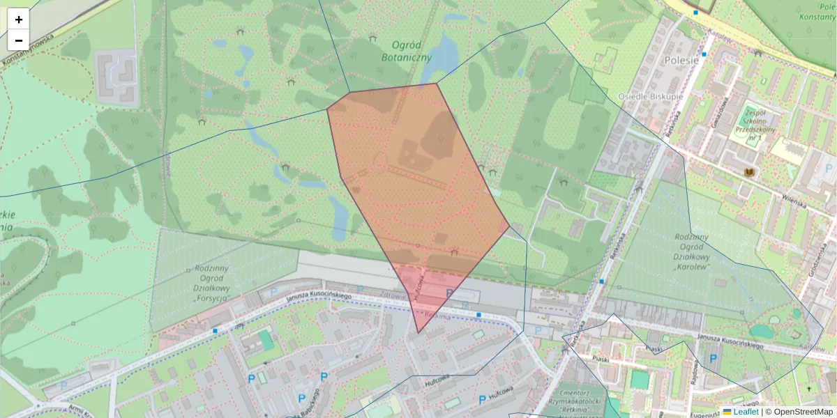 Szczegółowa mapa kodu pocztowego 94-107 z granicami, sąsiednimi kodami pocztowymi i urzędami pocztowymi