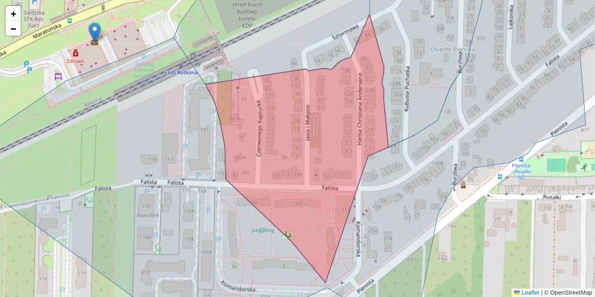 Szczegółowa mapa kodu pocztowego 94-118 z granicami, sąsiednimi kodami pocztowymi i urzędami pocztowymi