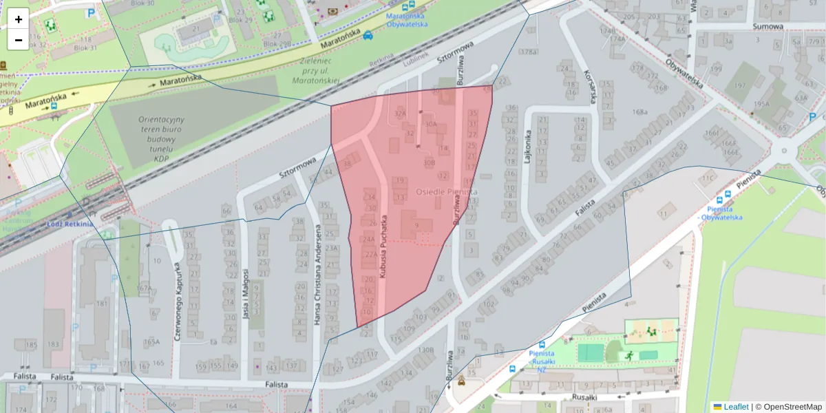 Szczegółowa mapa kodu pocztowego 94-119 z granicami, sąsiednimi kodami pocztowymi i urzędami pocztowymi