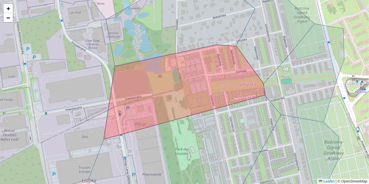 Szczegółowa mapa kodu pocztowego 94-126 z granicami, sąsiednimi kodami pocztowymi i urzędami pocztowymi