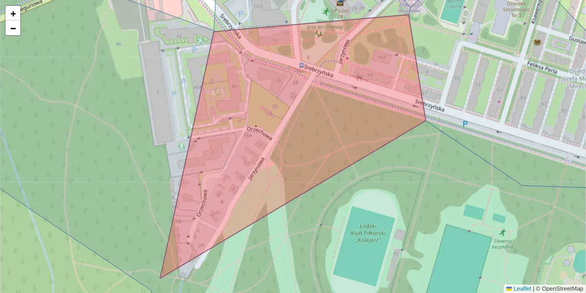 Szczegółowa mapa kodu pocztowego 94-204 z granicami, sąsiednimi kodami pocztowymi i urzędami pocztowymi