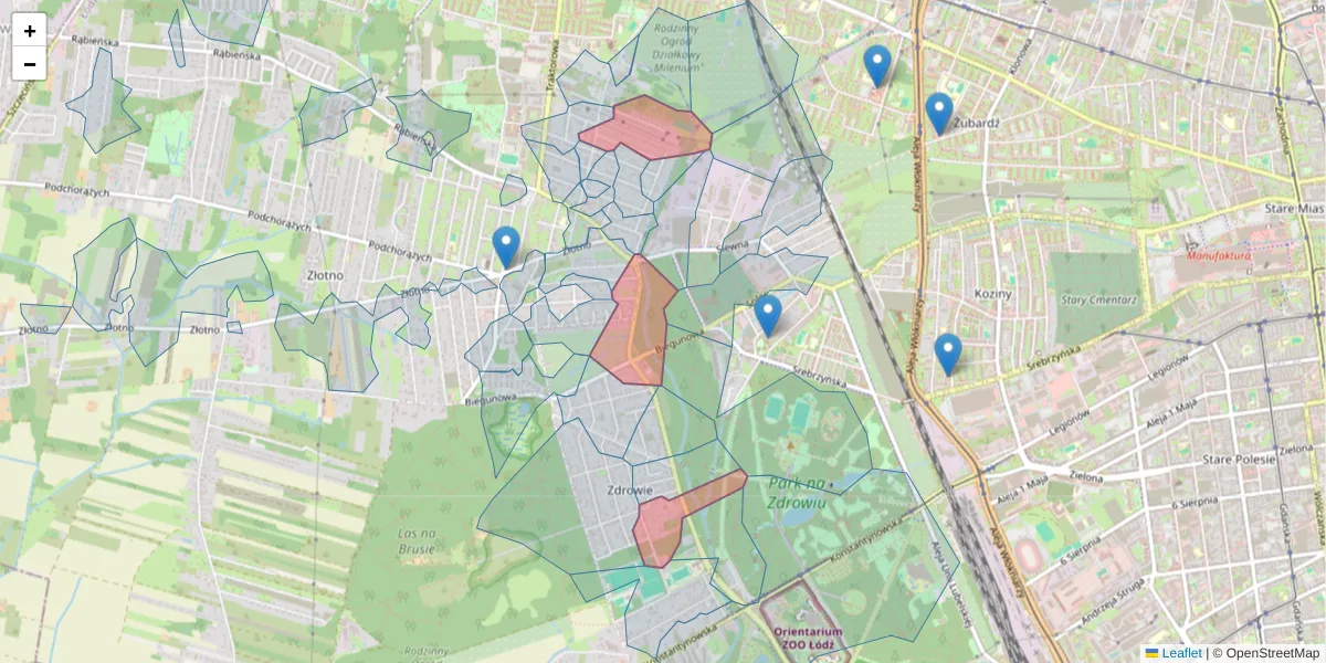 Szczegółowa mapa kodu pocztowego 94-214 z granicami, sąsiednimi kodami pocztowymi i urzędami pocztowymi