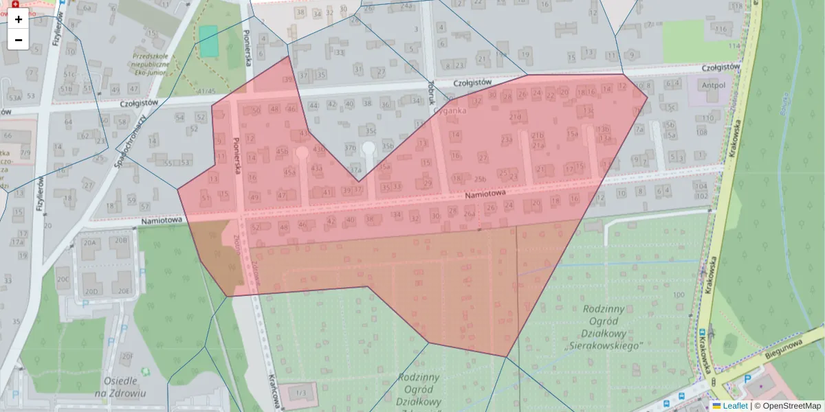 Szczegółowa mapa kodu pocztowego 94-218 z granicami, sąsiednimi kodami pocztowymi i urzędami pocztowymi
