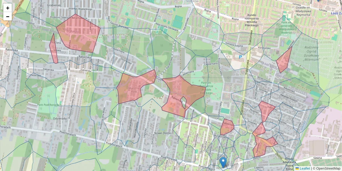 Szczegółowa mapa kodu pocztowego 94-227 z granicami, sąsiednimi kodami pocztowymi i urzędami pocztowymi