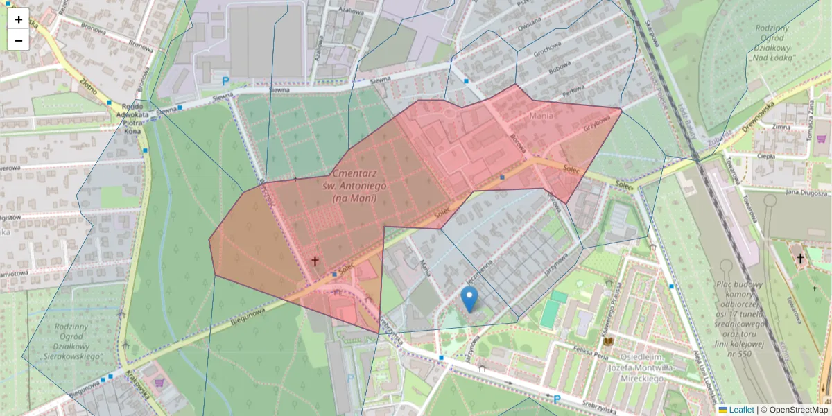 Szczegółowa mapa kodu pocztowego 94-247 z granicami, sąsiednimi kodami pocztowymi i urzędami pocztowymi