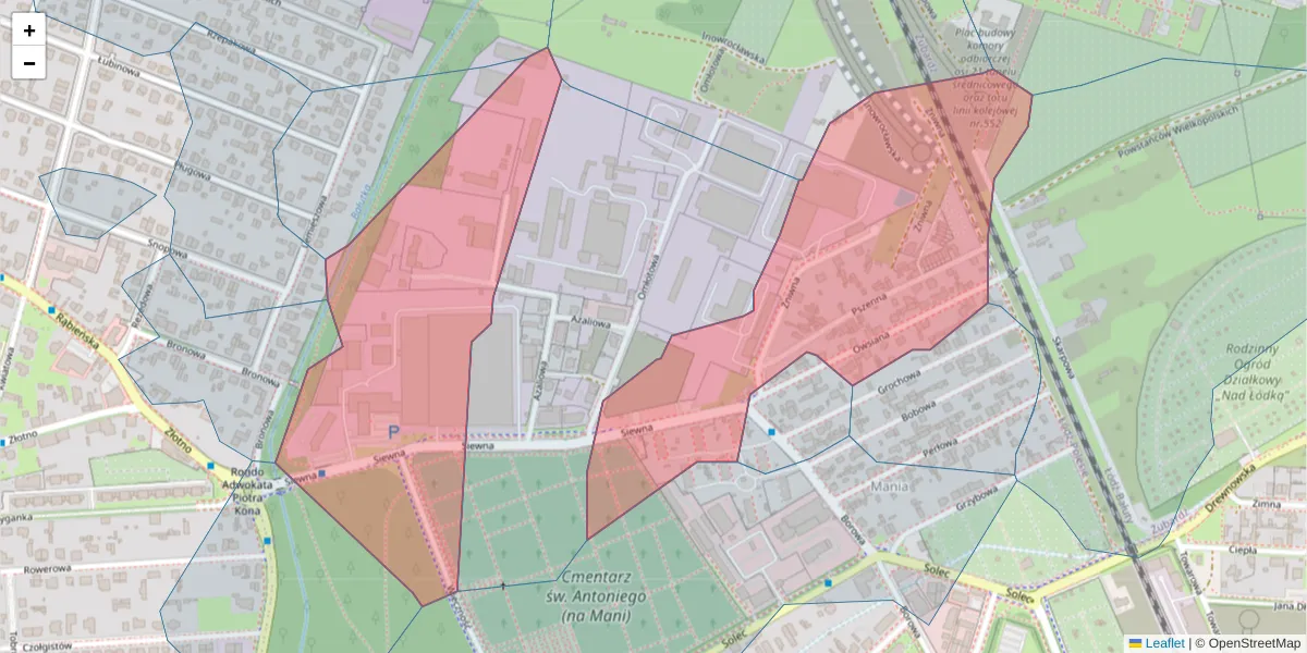 Szczegółowa mapa kodu pocztowego 94-250 z granicami, sąsiednimi kodami pocztowymi i urzędami pocztowymi