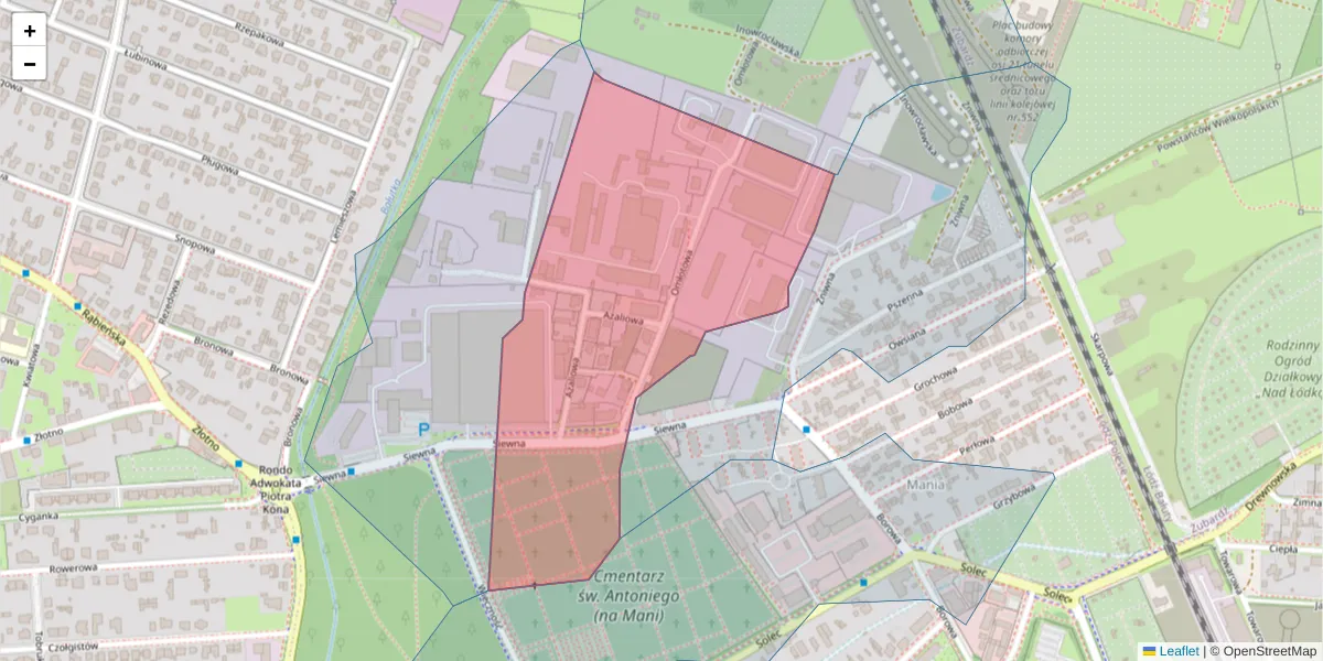 Szczegółowa mapa kodu pocztowego 94-251 z granicami, sąsiednimi kodami pocztowymi i urzędami pocztowymi