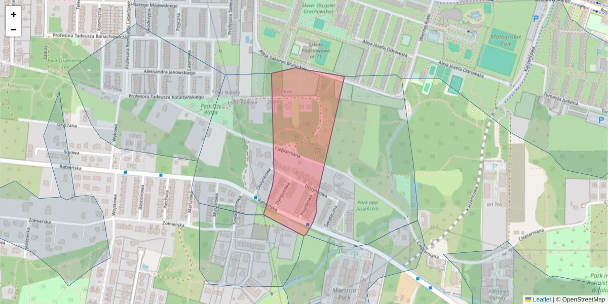 Szczegółowa mapa kodu pocztowego 94-280 z granicami, sąsiednimi kodami pocztowymi i urzędami pocztowymi