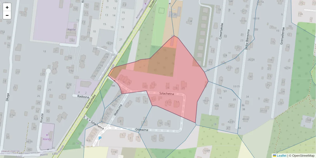 Szczegółowa mapa kodu pocztowego 94-290 z granicami, sąsiednimi kodami pocztowymi i urzędami pocztowymi