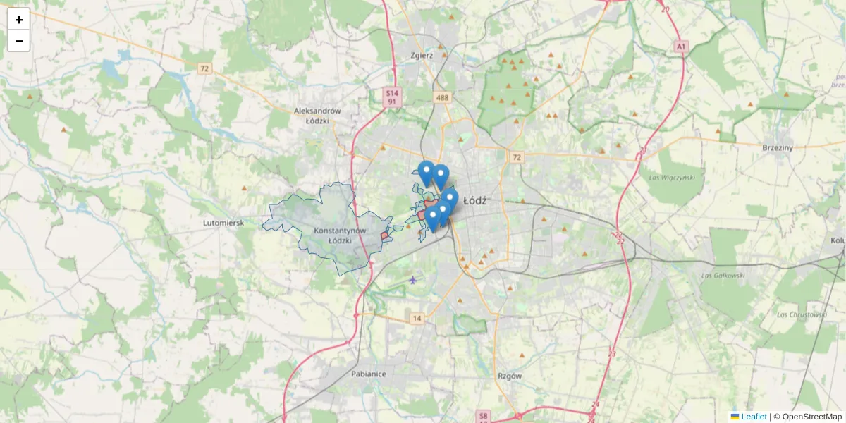 Szczegółowa mapa kodu pocztowego 94-303 z granicami, sąsiednimi kodami pocztowymi i urzędami pocztowymi
