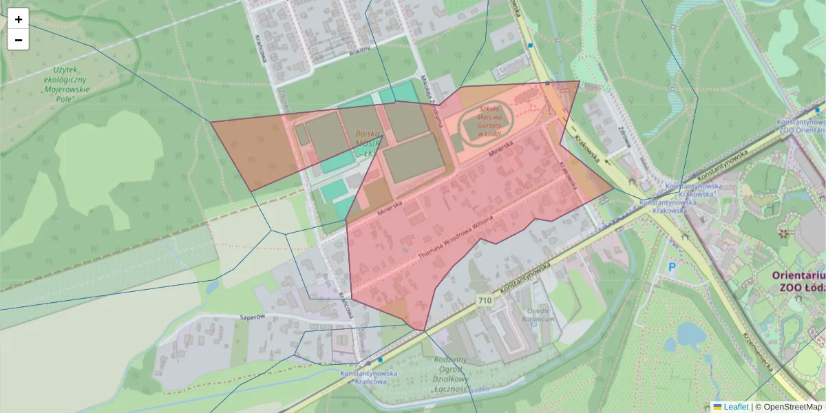 Szczegółowa mapa kodu pocztowego 94-304 z granicami, sąsiednimi kodami pocztowymi i urzędami pocztowymi