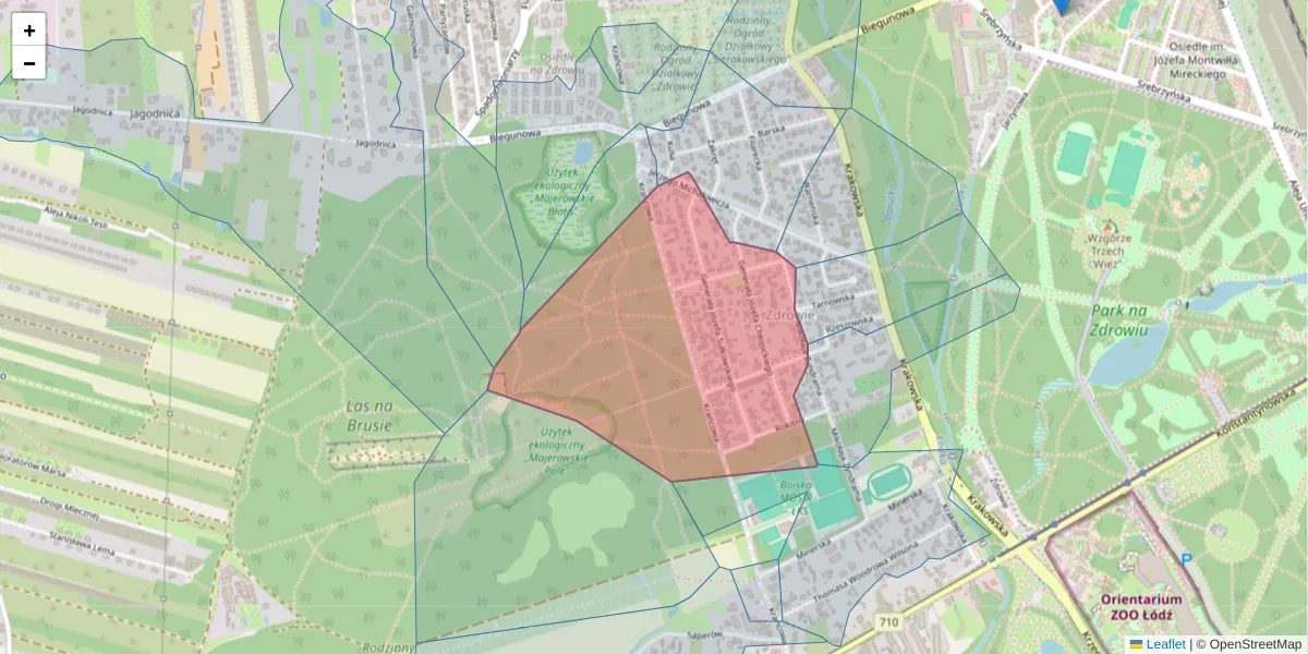 Szczegółowa mapa kodu pocztowego 94-307 z granicami, sąsiednimi kodami pocztowymi i urzędami pocztowymi