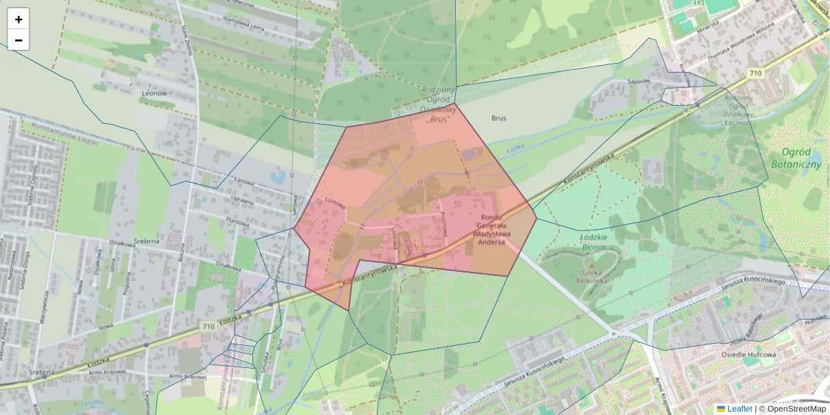 Szczegółowa mapa kodu pocztowego 94-312 z granicami, sąsiednimi kodami pocztowymi i urzędami pocztowymi