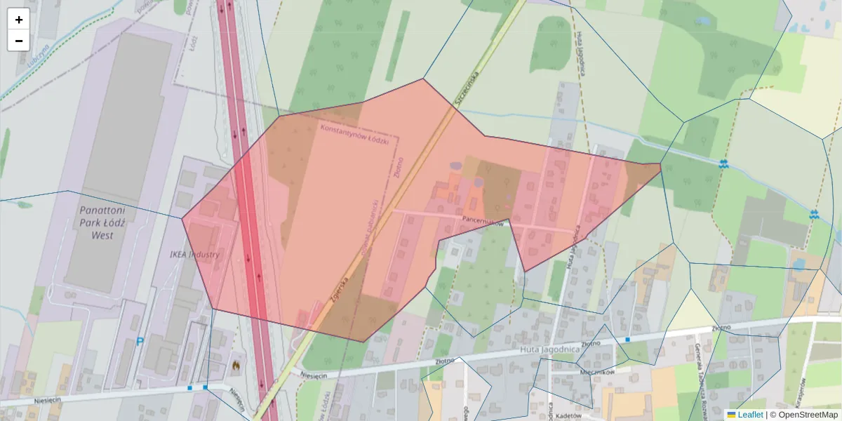 Szczegółowa mapa kodu pocztowego 94-331 z granicami, sąsiednimi kodami pocztowymi i urzędami pocztowymi