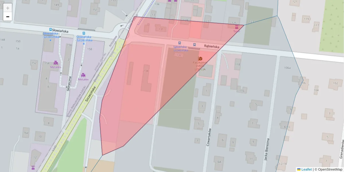 Szczegółowa mapa kodu pocztowego 94-409 z granicami, sąsiednimi kodami pocztowymi i urzędami pocztowymi