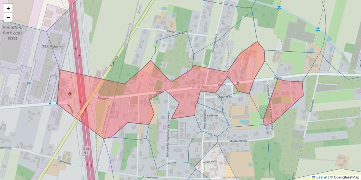 Szczegółowa mapa kodu pocztowego 94-411 z granicami, sąsiednimi kodami pocztowymi i urzędami pocztowymi