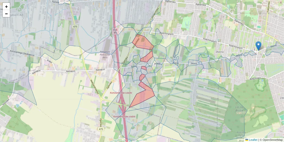 Szczegółowa mapa kodu pocztowego 94-412 z granicami, sąsiednimi kodami pocztowymi i urzędami pocztowymi