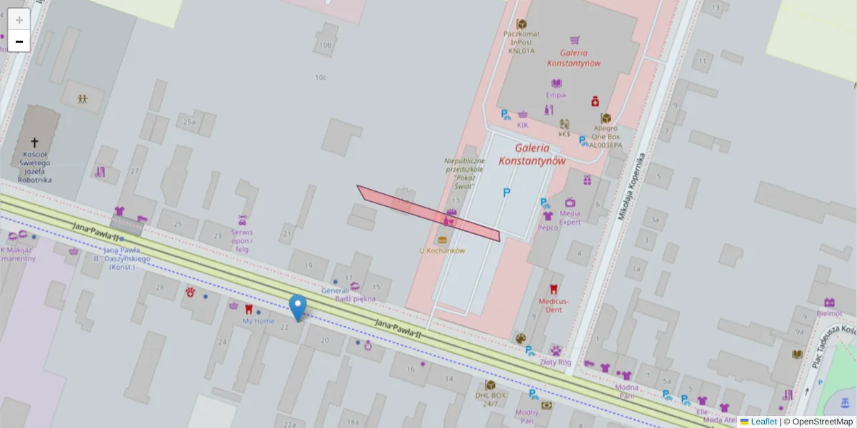Szczegółowa mapa kodu pocztowego 95-059 z granicami, sąsiednimi kodami pocztowymi i urzędami pocztowymi