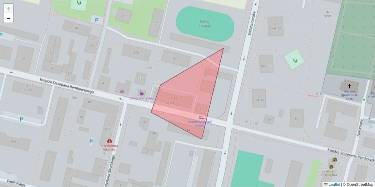 Szczegółowa mapa kodu pocztowego 95-105 z granicami, sąsiednimi kodami pocztowymi i urzędami pocztowymi