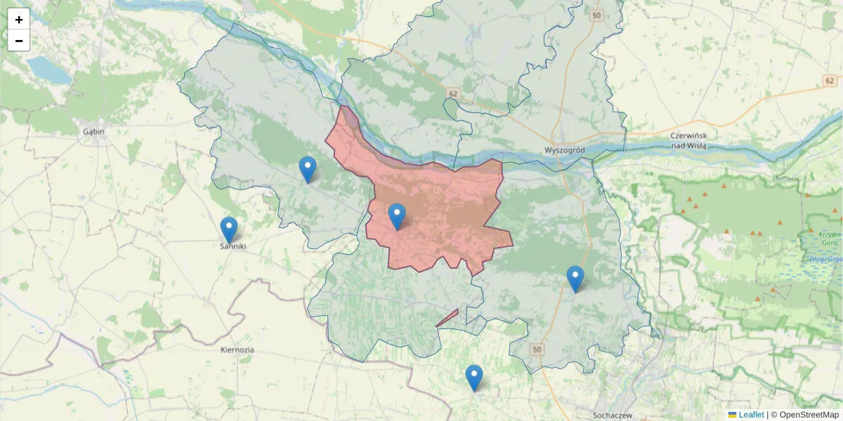 Szczegółowa mapa kodu pocztowego 96-520 z granicami, sąsiednimi kodami pocztowymi i urzędami pocztowymi