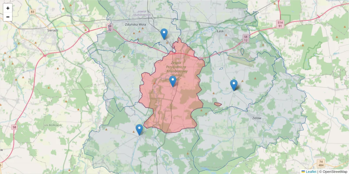 Szczegółowa mapa kodu pocztowego 98-160 z granicami, sąsiednimi kodami pocztowymi i urzędami pocztowymi