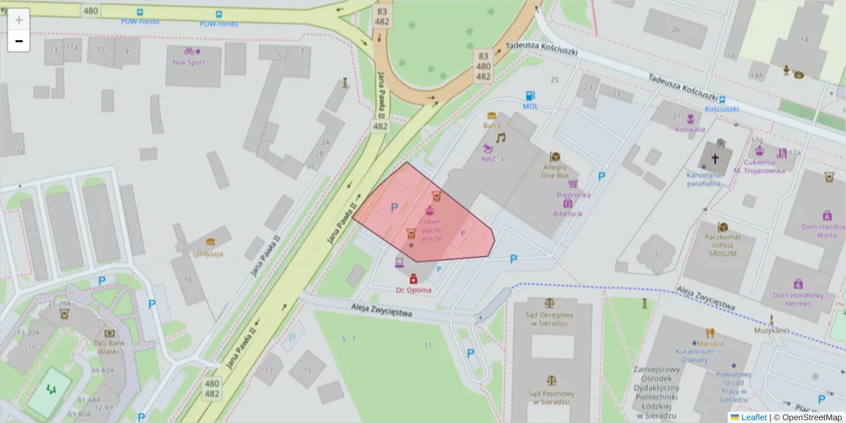 Szczegółowa mapa kodu pocztowego 98-209 z granicami, sąsiednimi kodami pocztowymi i urzędami pocztowymi