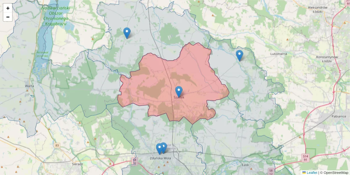 Szczegółowa mapa kodu pocztowego 98-240 z granicami, sąsiednimi kodami pocztowymi i urzędami pocztowymi