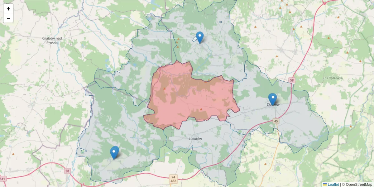 Szczegółowa mapa kodu pocztowego 98-273 z granicami, sąsiednimi kodami pocztowymi i urzędami pocztowymi