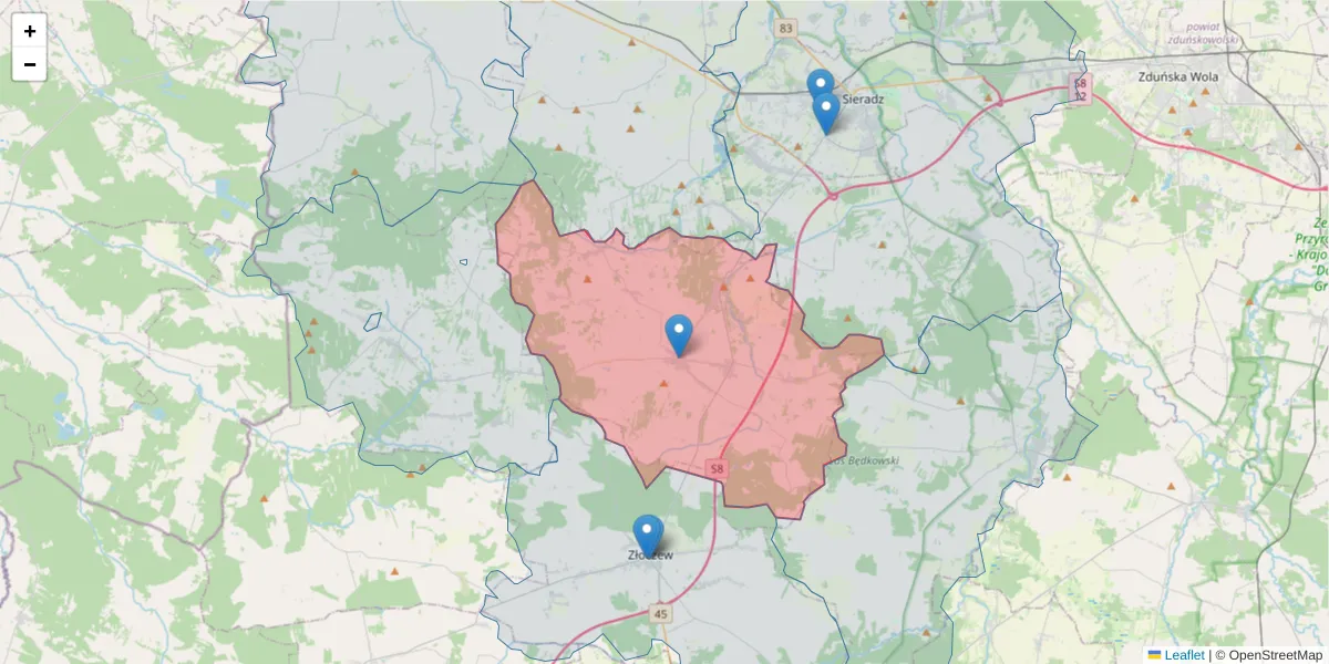 Szczegółowa mapa kodu pocztowego 98-275 z granicami, sąsiednimi kodami pocztowymi i urzędami pocztowymi