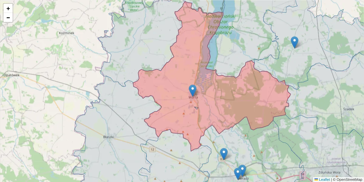 Szczegółowa mapa kodu pocztowego 98-290 z granicami, sąsiednimi kodami pocztowymi i urzędami pocztowymi