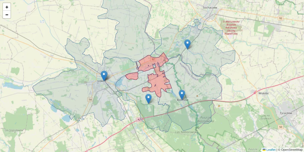 Szczegółowa mapa kodu pocztowego 99-436 z granicami, sąsiednimi kodami pocztowymi i urzędami pocztowymi